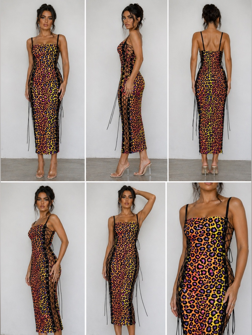 Club Exx Lace-Up Leopard Bodycon Dress Size M (Adjustable Fit) Festival Rave
